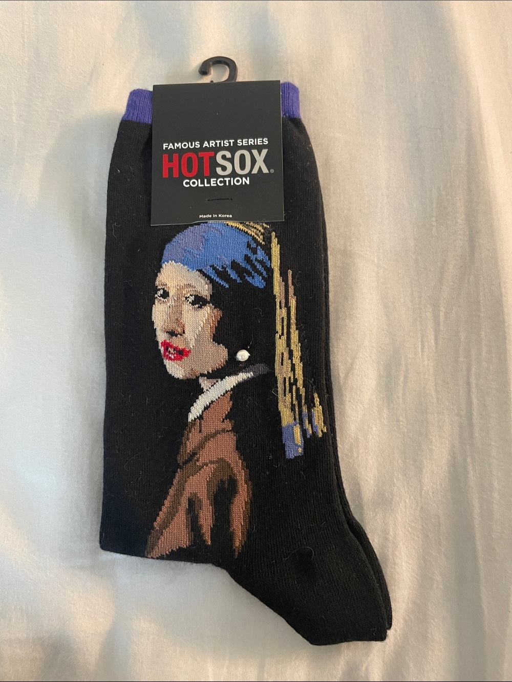 Hot Sox Black Art Socks Featuring Girl with Pearl Earring Motif